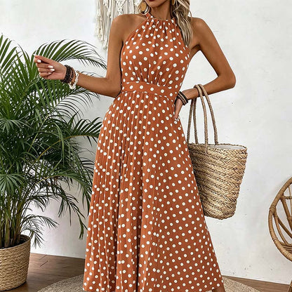 🍊👗Retro pöttyös, nyakpántos ruha