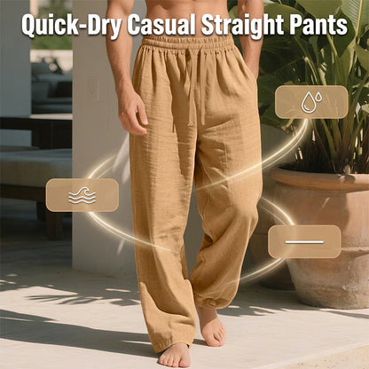 Lazán szabott, alkalmi pamut-len nadrág férfiaknak.