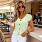 👚 Női nyári V-nyakú hímzett felső – Jacquard szövet és fodros ujjak – Légáteresztő elegancia ☀️
