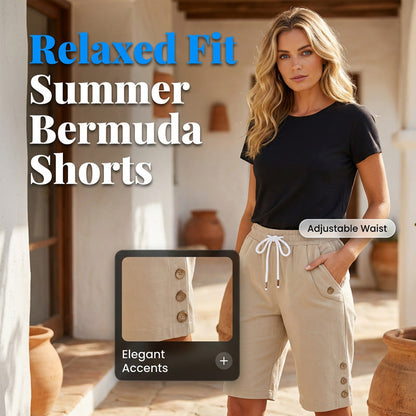 👖💥Húzózsinórral ellátott, laza stílusú női bermuda rövidnadrág