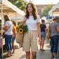 👖💥Húzózsinórral ellátott, laza stílusú női bermuda rövidnadrág