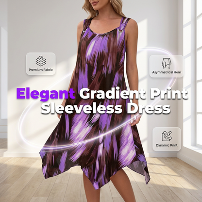 ⏳Időkorlátozott Akció⏰ Elegáns Gradiens Mintás Ujjatlan Ruha – Aszimmetrikus Szegély, O-Gyűrűs Pántok, Lenge ✨