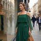 👗 Női elegáns, vállakat szabadon hagyó, lebegő maxi ruha – vállakat szabadon hagyó, derékban szűkített, spagetti pántos ✨