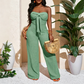 Női jumpsuit, vállpánt nélküli, magas derékú, széles szárú