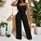 Női jumpsuit, vállpánt nélküli, magas derékú, széles szárú
