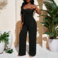 Női jumpsuit, vállpánt nélküli, magas derékú, széles szárú