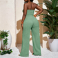 Női jumpsuit, vállpánt nélküli, magas derékú, széles szárú
