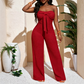 Női jumpsuit, vállpánt nélküli, magas derékú, széles szárú