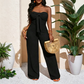 Női jumpsuit, vállpánt nélküli, magas derékú, széles szárú