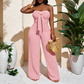 Női jumpsuit, vállpánt nélküli, magas derékú, széles szárú