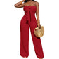 Női jumpsuit, vállpánt nélküli, magas derékú, széles szárú