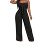 Női jumpsuit, vállpánt nélküli, magas derékú, széles szárú