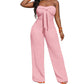 Női jumpsuit, vállpánt nélküli, magas derékú, széles szárú
