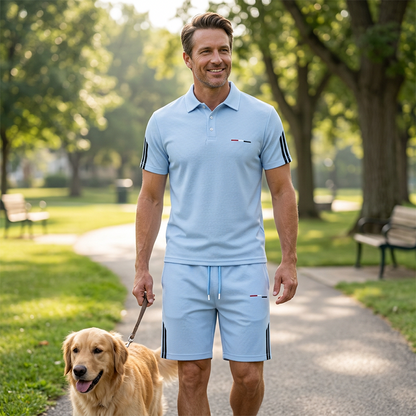 👕 2 részes szabadidőruha-szett férfiaknak – rövid ujjú felső és rövidnadrág, lélegző, kényelmes és sokoldalú a mindennapokhoz, sportoláshoz és utazáshoz ☀️🩳