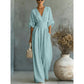 Női V-nyakú, magas derekú, széles szárú jumpsuit