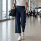 💖 Női Magas Derekú Rugalmas Cropped Nadrág – 6 szín | S–2XL | Széles Szárú | Casual Chic