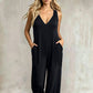 Női, kényelmes, nyári, V-nyakú jumpsuit