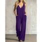 Női, kényelmes, nyári, V-nyakú jumpsuit