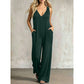Női, kényelmes, nyári, V-nyakú jumpsuit
