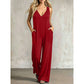 Női, kényelmes, nyári, V-nyakú jumpsuit