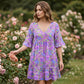 Női, virágmintás cseh ruha – V-kivágás, laza szabás | S–2XL