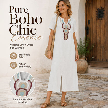 Női hímzett maxi ruha előlévő réssel – Elegáns & Nőies | 4 szín | S–4XL