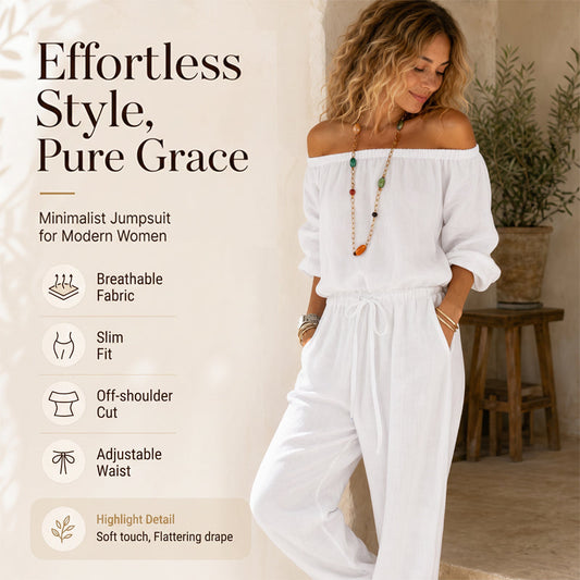 🌸Női vállakat szabadon hagyó jumpsuit – Könnyed elegancia és előnyös szabás ✨