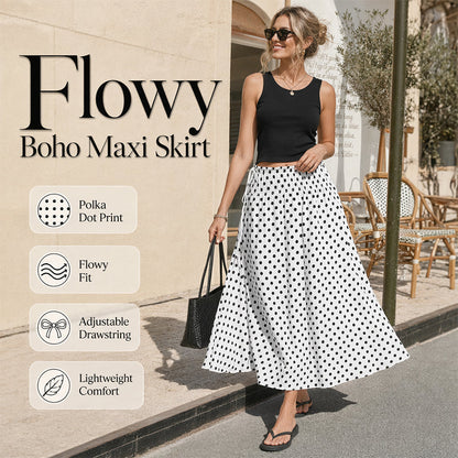 Női pettyes midi szoknya – Boho stílus | Magas derék | 4 szín | S–L