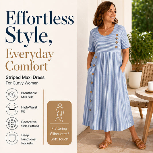 👗Csíkos zsebes ruha – Puha és sokoldalú hétköznapi stílus✨