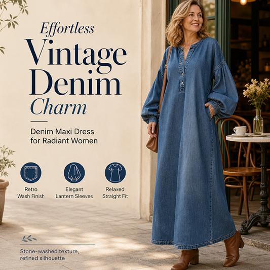 👗 Hosszú lámpásujjú maxi farmerruha – Folyó sziluett a könnyed stílusért