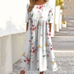 👗🌸Elegáns, virágmintás női ruha, kerek nyakkivágással és hosszú ujjúval