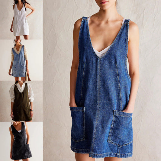 👗✨ Noi Divatos Hatán Nyitott Farmer Ruha - 5 szin | S-XL | Allithato Pantok | Zsebes | Casual