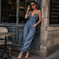 Női, nagy méretű, nyakpántos, redős jumpsuit
