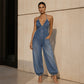 Női, nagy méretű, nyakpántos, redős jumpsuit