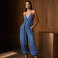 Női, nagy méretű, nyakpántos, redős jumpsuit
