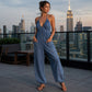 Női, nagy méretű, nyakpántos, redős jumpsuit