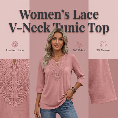 ☀️👚Top Pick - Csipkeszegélyű V-nyakú blúz – Légáteresztő anyag és előnyös esés munkahelyre vagy hétvégére 🌿