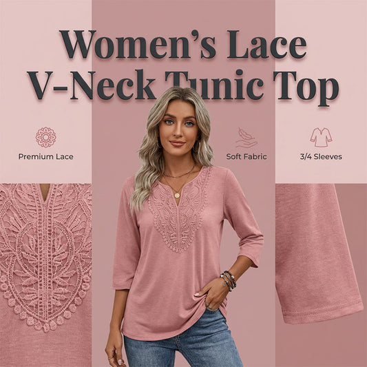 ☀️👚Top Pick - Csipkeszegélyű V-nyakú blúz – Légáteresztő anyag és előnyös esés munkahelyre vagy hétvégére 🌿