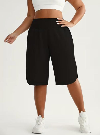 👩‍🦱🩳 Plus Size Magas Derék Bermuda Rövidnadrág – bő szabású, hasított szárú, zsebekkel. 50% KEDVEZMÉNY! 🔥