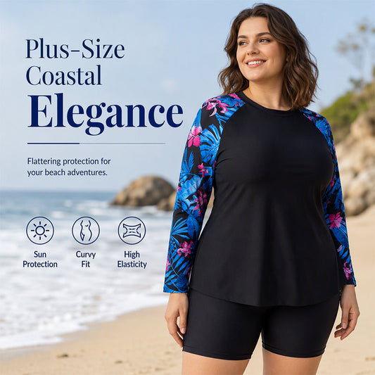 Női Plus Size Hosszú Ujjú Fürdőruha Rövidnadrággal
