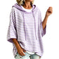 👚Női Bő Szabású Csíkos Kapucnis Pulóver Casual 3/4 Ujjú Hoodie – Könnyed Kényelem a Mindennapi Stílushoz