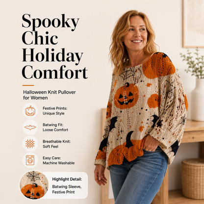Női Halloween Tök Horgolt Kötött Felső
